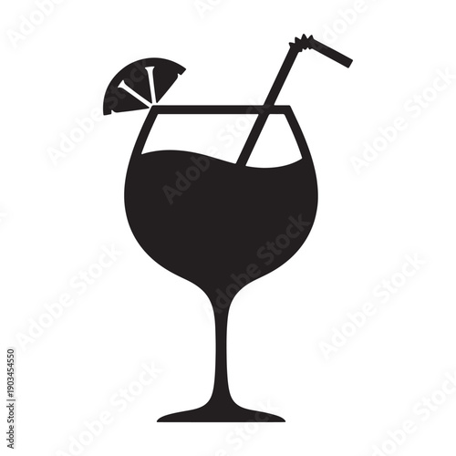 Vector illustration of a cocktail drink in a glass silhoette with a cherry garnish for party celebration