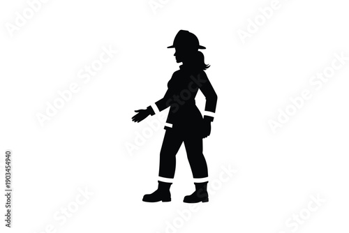 Female firefighter in uniform and helmet, silhouette, ready to work