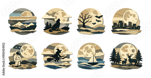 Whimsical paper cut scenes featuring nature, wildlife, and adventure