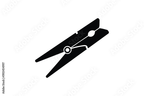 Black clothes peg silhouette icon on white background simple fastener tool for hanging laundry outside drying