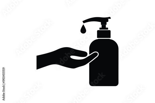 Hand sanitizing liquid dispenser icon silhouette representing hygiene protection and germ prevention practices