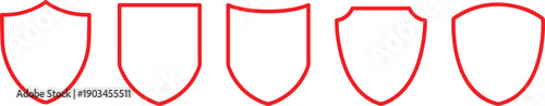 Set of Minimalist Red Shield Outline Icons for Security and Protection