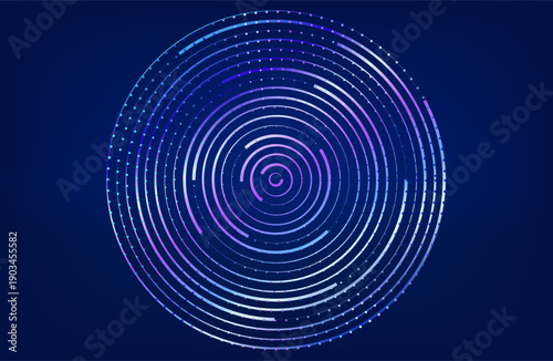 Concentric Circles Digital Tech Circuit Pattern.
Technology Background of Circular Lines and Dot Connections. Abstract Circle Big Data Transmission Internet Network. Business vector Illustration.