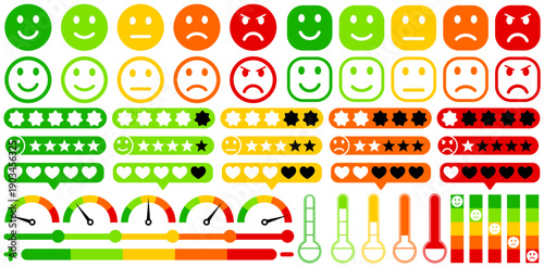 set collections Feedback icon. Rating scale symbol. Bad and good review. Mood indicator scale. Sad and happy emoticons sign design vector illustration