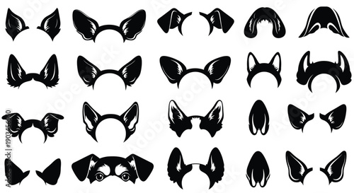 Collection of dog ear silhouettes on white background