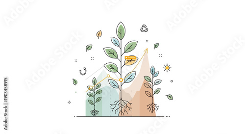 Illustration of a Growing Seedling with Leaves.
