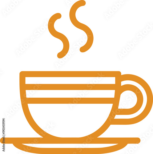 Golden colour coffee cup line icon vector. Hot tea or espresso mug with steam. Minimal outline symbol for cafe menu, beverage app and restaurant branding.