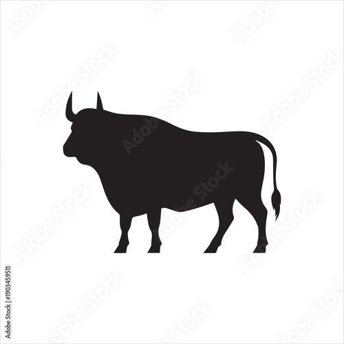 Ox graphic icon. Ox black silhouette isolated on white background. Vector illustration