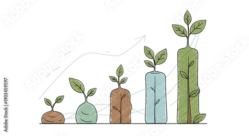 Seedling Growth Stages Illustration with Leaves.