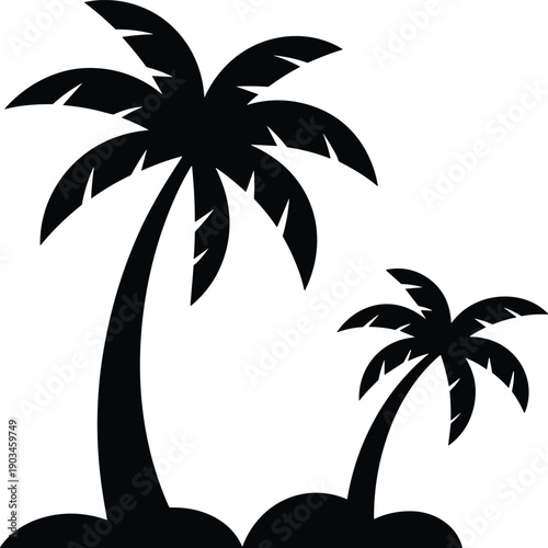 Palm tree silhouette vector illustration. Tropical beach palm trees in bold black shape. Clean minimal design for summer themes, travel graphics, and island branding.