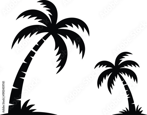 Palm tree silhouette vector illustration. Tropical beach trees in clean black shape style. Minimal design for summer themes, travel graphics, and island branding.
