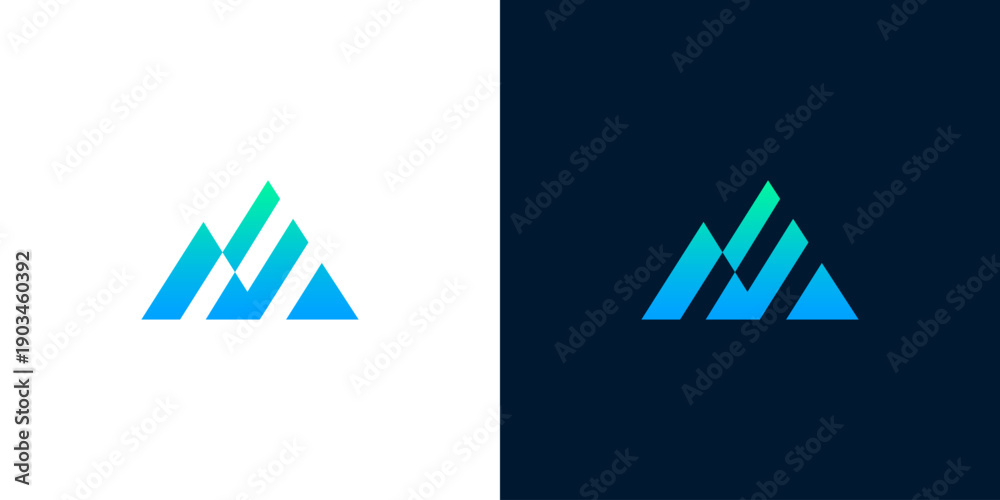 Ταπετσαρία Modern abstract geometric mountain peak logo design in blue and green gradients