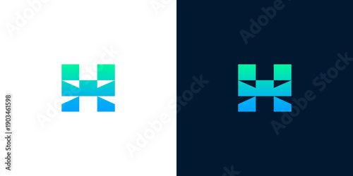 Modern abstract geometric brand logo design with a vibrant green and blue gradient, evoking themes of innovation, connectivity, and digital progress for a contemporary business identity