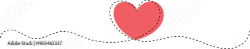 Playful Red Heart with Dashed Outline and Wavy Stitch Line, Perfect for Valentine Cards, Romantic Invitations, and Cute Love-Themed Designs
