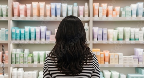 Woman shopping for beauty products cosmetics skincare
