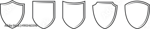 Set of Five Minimalist Shield Outline Icons for Security and Safety Design
