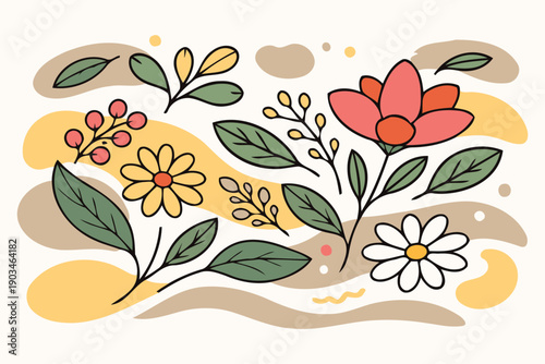 charming hand-drawn floral elements with muted tones