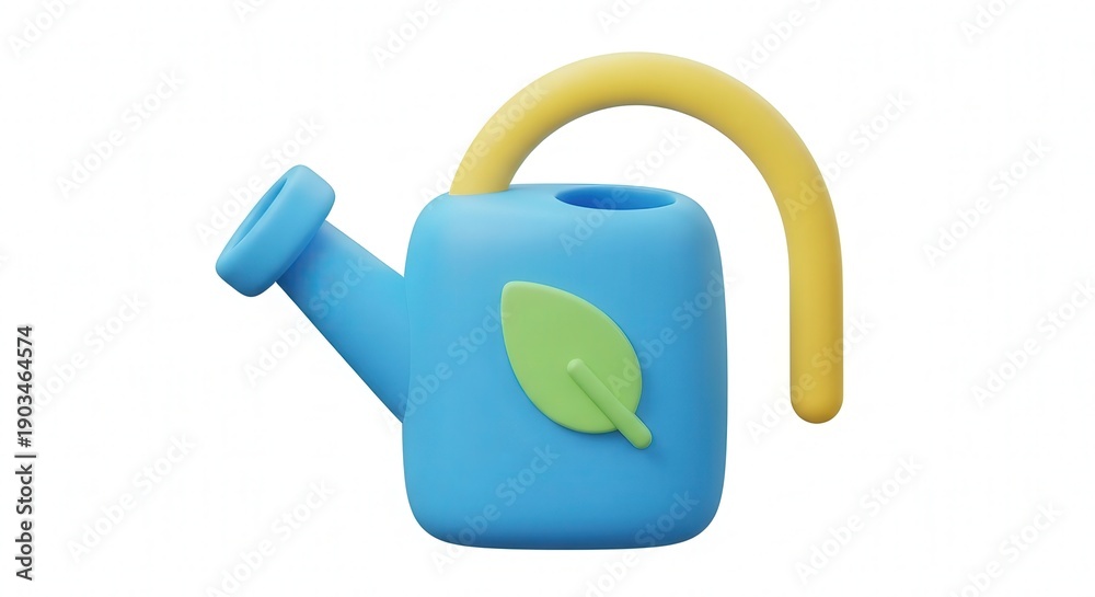 Obraz premium Eco-Friendly Blue Watering Can with Green Leaf for Garden Gardening