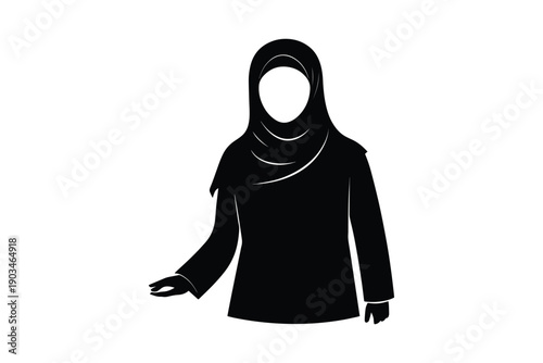 Muslim woman silhouette in traditional hijab and dress, modest clothing for females, religious attire