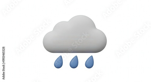 Cloud with Falling Raindrops and Stormy Weather in a Minimalist Scene