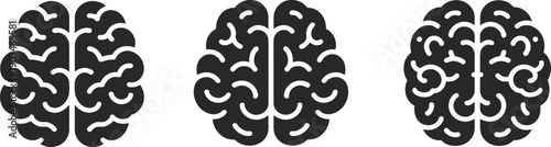 Set of human brain black icons, vector illustration, neuroscience concept, mental health clipart, anatomy design, thinking symbol, intelligence, medical education graphic