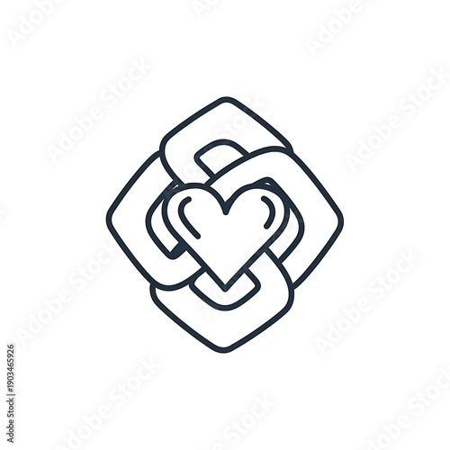 Stylized heart interwoven with abstract geometric shapes forms a unique pattern.