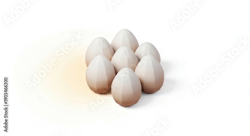 Cluster of Fresh White Eggs on Plain White Background for Cooking and Breakfast Concepts