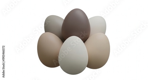 Collection of Various Colored Eggs Arranged in a Circular Pattern for Nutrition or Culinary Themes