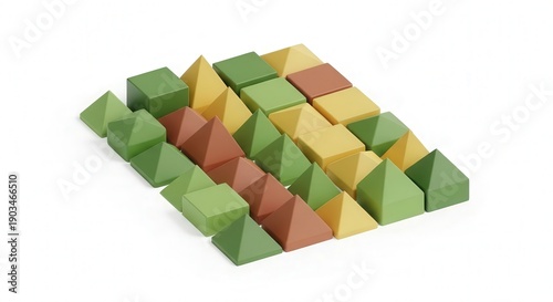 Colorful 3D Tetris Blocks Arrangement for Puzzle and Game Design