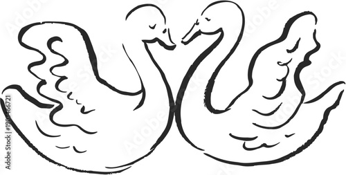 Two swans forming a heart shape for wedding love symbol