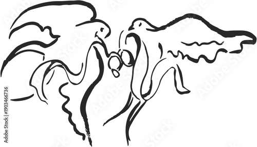 Artistic sketch of flying birds for wedding invitation design