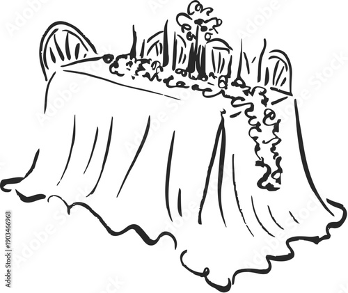 Decorated long wedding table for banquet celebration