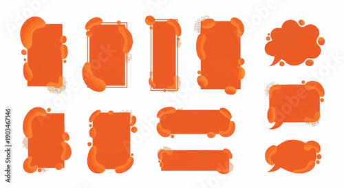 Abstract organic rectangle shapes set. Frame boxes and blobs set. Orange fluid banners set. Amoeba design elements. Freeform hand-drawn splashes. Abstract geometric speech bubbles