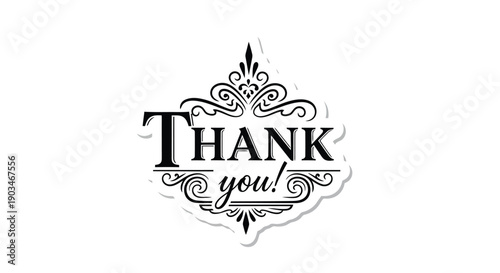 Elegant thank you card design with decorative flourishes and ribbon accents