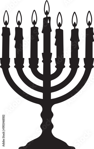 Black menorah vector illustration for hanukkah festival of lights with burning candles silhouette