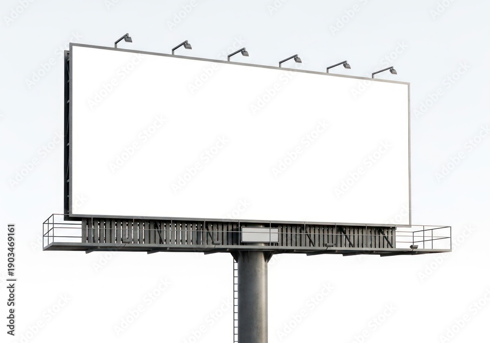 Obraz premium Large Rectangular Outdoor Billboard Structure With Metal Frame and Pole Under Bright Sky Isolated White Background