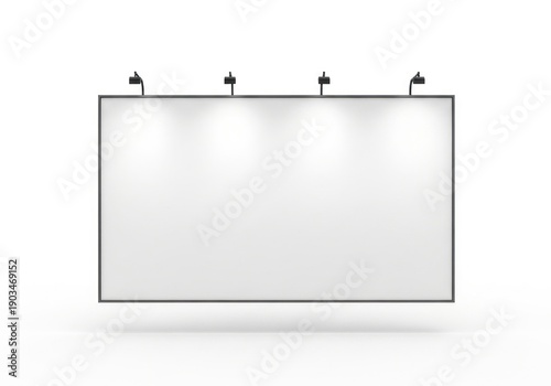 Large Rectangular Outdoor Billboard Display With Built In Top Lighting And Clean White Surface Isolated On White Background