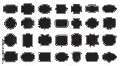 Collection of 30 Blank Black Ornate Frames and Labels on White Background