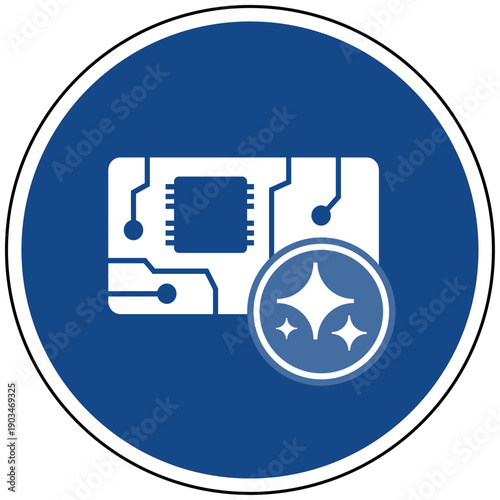 Künstliche Intelligenz KI in der Elektronikentwicklung und Computertechnik Icon blau Vektor für Hardware Design und Leiterplatten