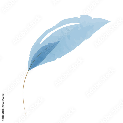 A solitary blue leaf created with flowing watercolor techniques. Light and dark blue shades blend smoothly, showing intricate detail.