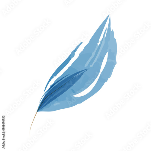 Delicate single blue watercolor leaf against a clean white background. Vibrant blue tones blend smoothly, creating a calming, artistic botanical design.