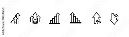 Collection of financial growth and decline icons with arrows and bar charts