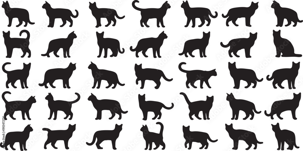 Obraz premium Black Cat Silhouette Design Set Isolated Cartoon Vector