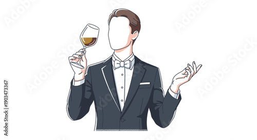 Cartoon man in tuxedo holding wine glass