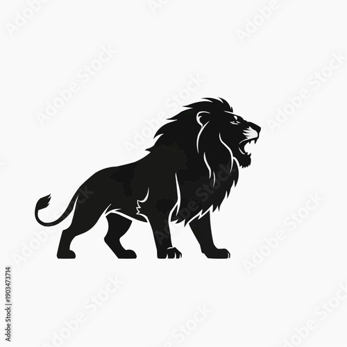 A majestic african lion stands powerfully in profile roaring with strength and dominance silhouette high quality professional detailed