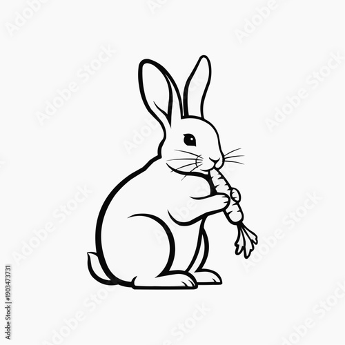 A charming depiction of a rabbit delicately holding and nibbling on a fresh carrot silhouette high quality professional