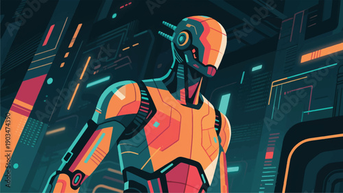 Illustration: A Cyber Creature Mimics The Digital Patterns Of Its Environment, Its Body Changing To Follow The Surrounding Texture Vector Design Template