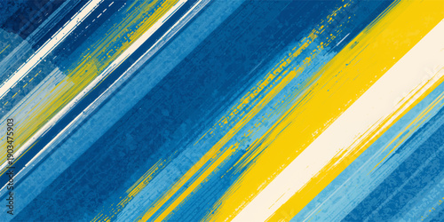 An abstract rainbow design featuring a bright grunge pattern of colorful paint stripes on a textured paper material with yellow and orange line accents