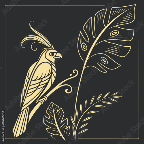 A minimalistic composition featuring a dark gray background with a partial golden yellow square in the lower left corner