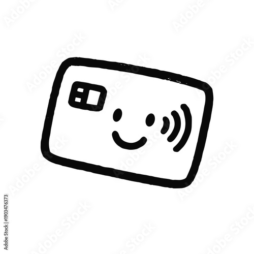 Smiling credit card with contactless payment symbol